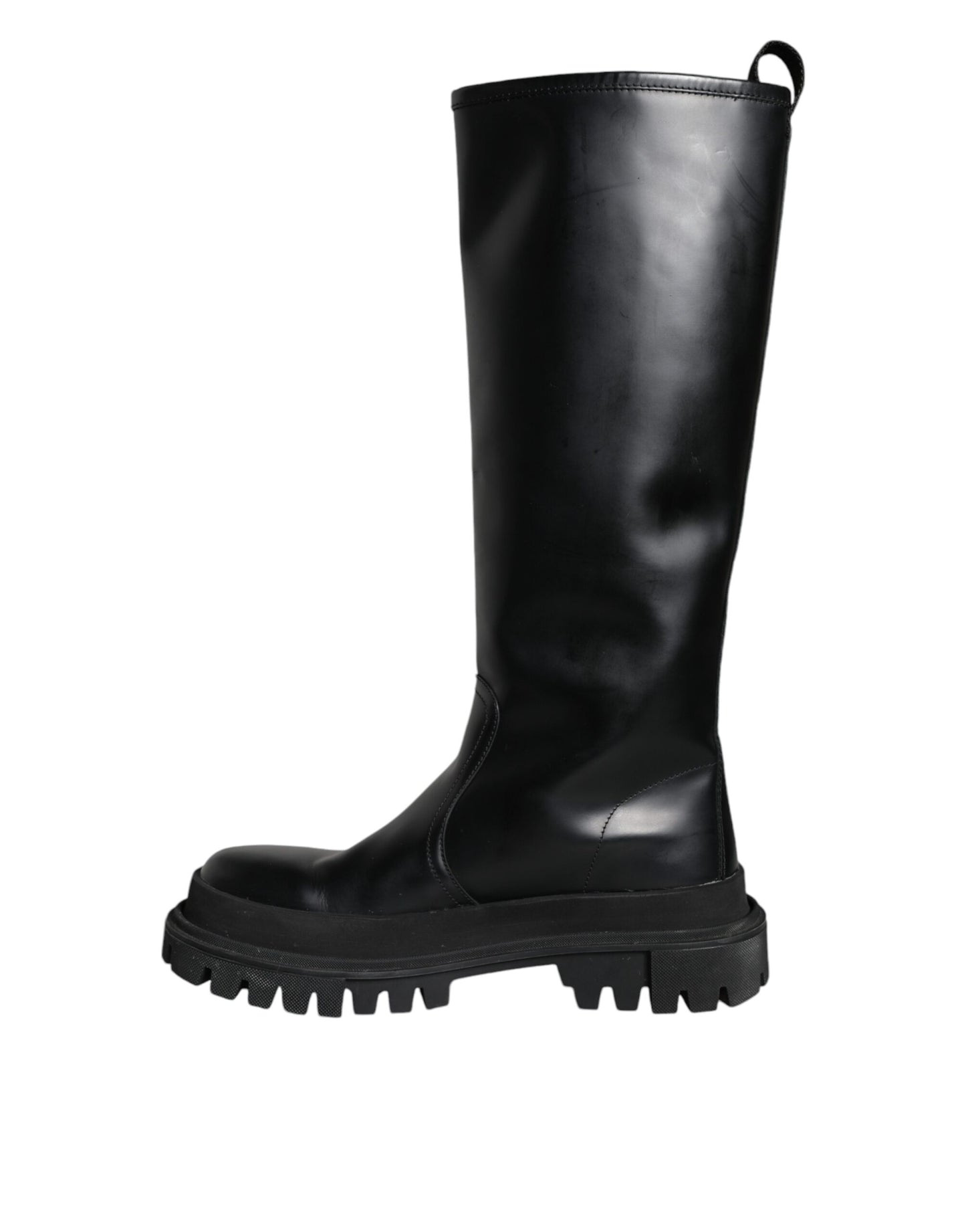 Black Leather Trekking Knee High Boots Shoes