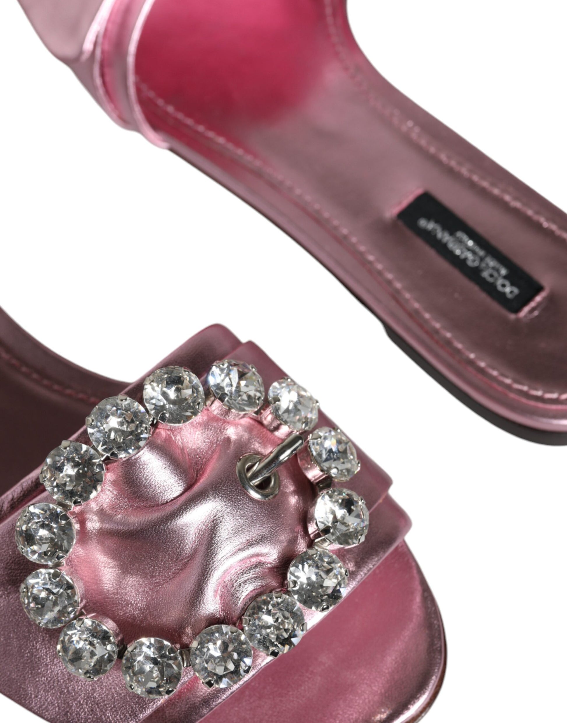 Metallic Pink Crystal Leather Flats Sandals Shoes