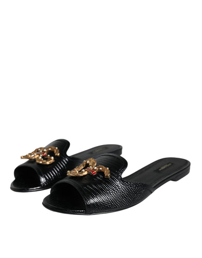 Black DG Amore Leather Slip On Flats Shoes