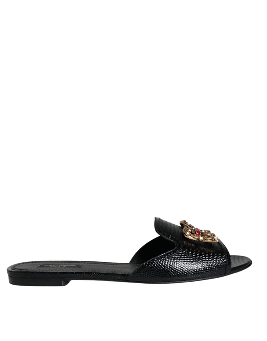 Black DG Amore Leather Slip On Flats Shoes