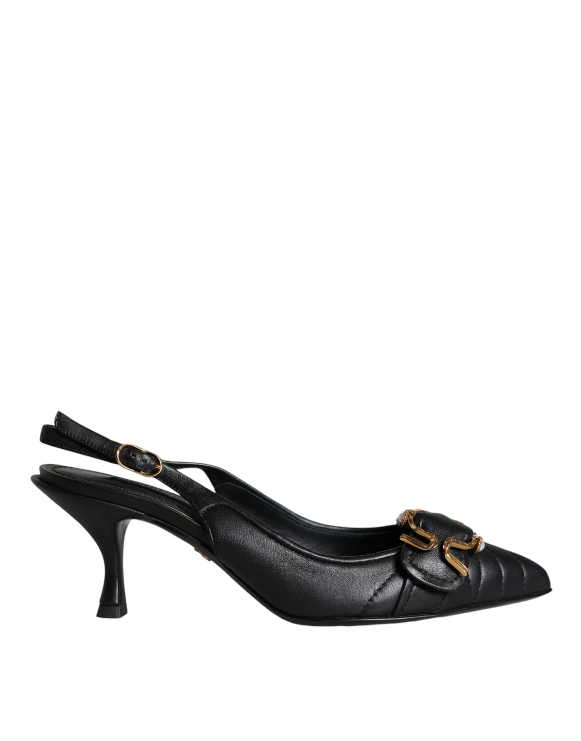 Black Devotion Leather Heels Slingback Shoes