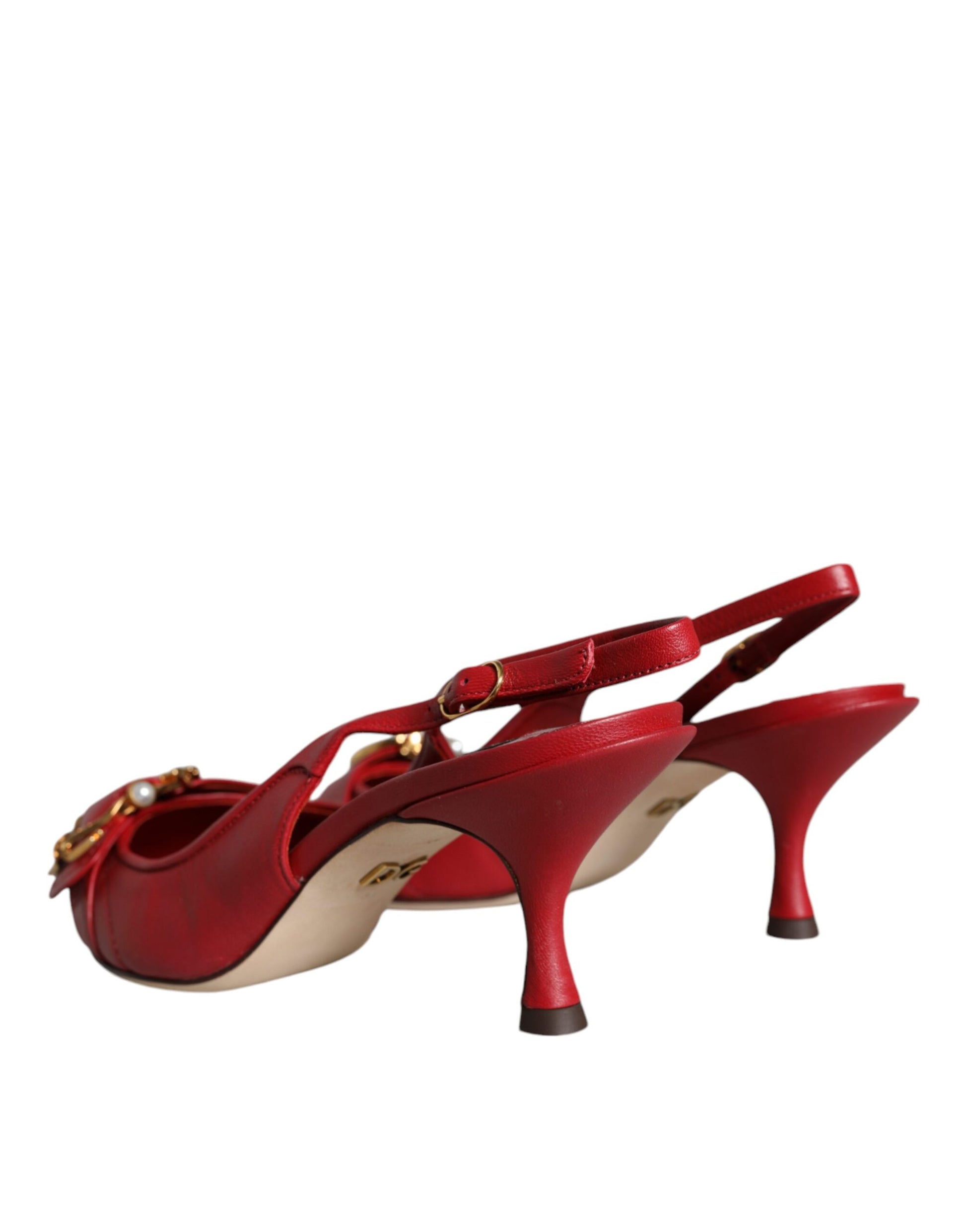 Red Devotion Leather Heels Slingback Shoes