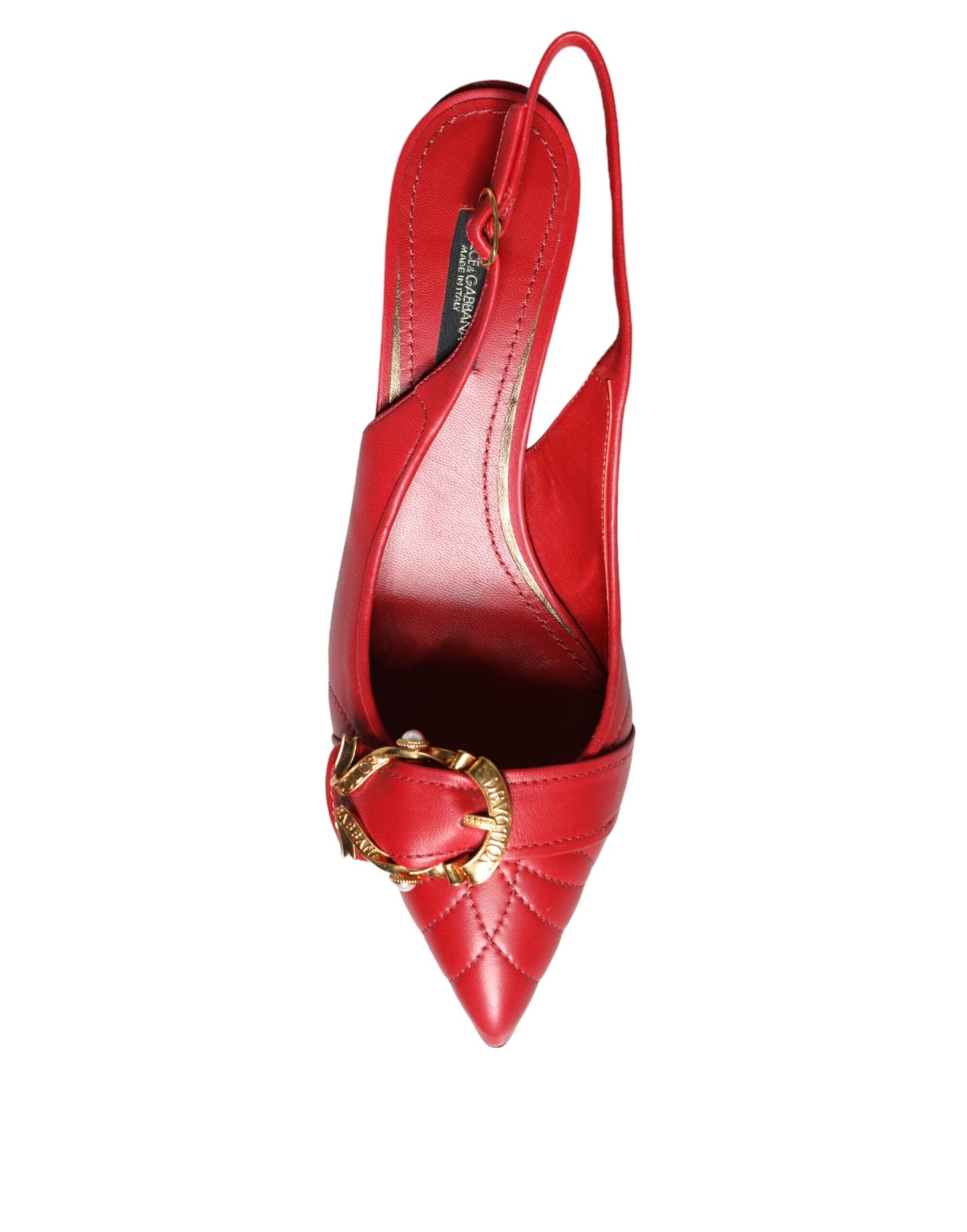 Red Devotion Leather Heels Slingback Shoes