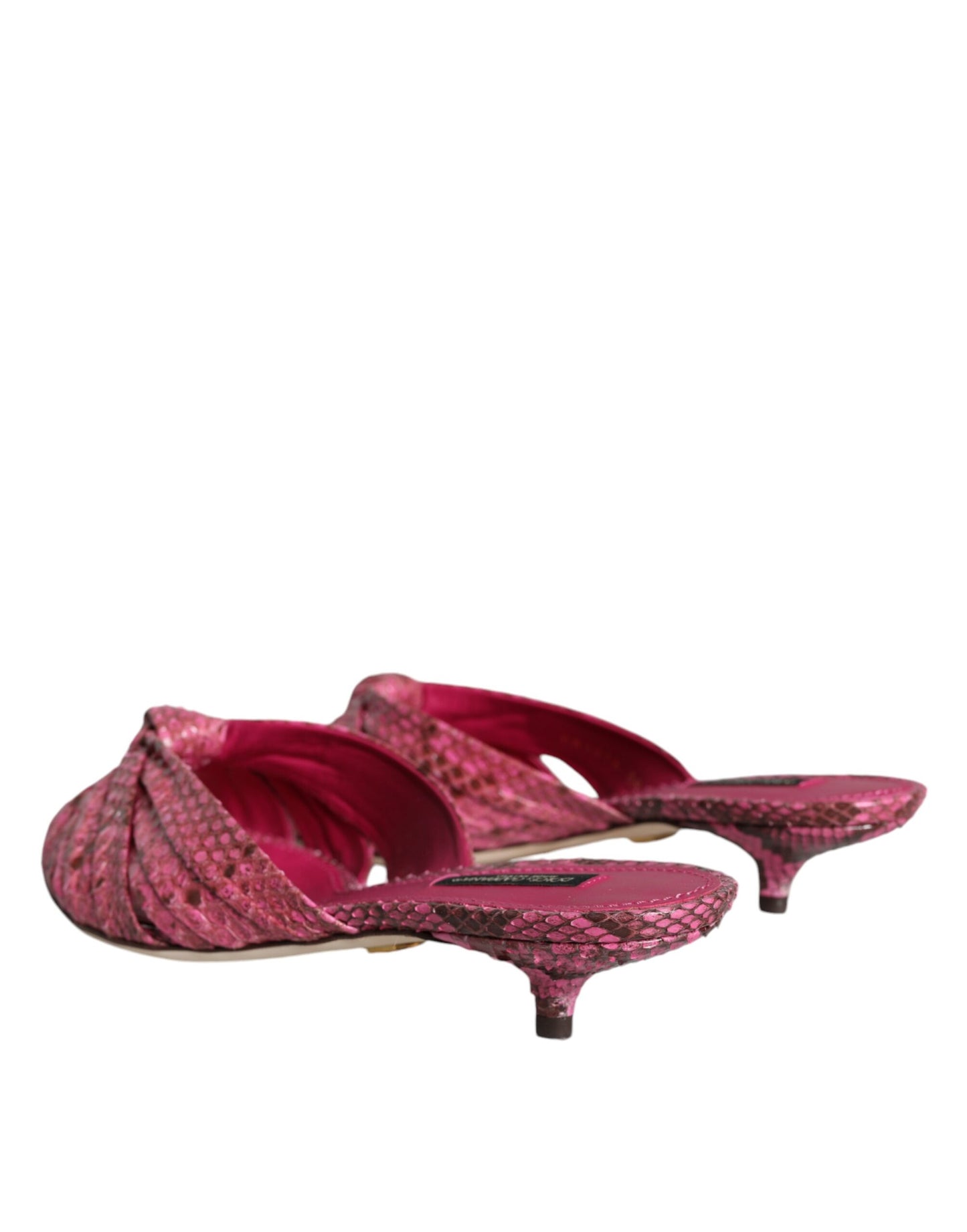 Pink Python Leather Kitten Heels Slides Shoes