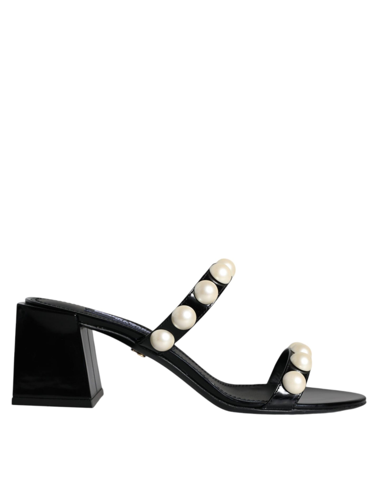 Black Leather Pearls Slides Sandals Shoes