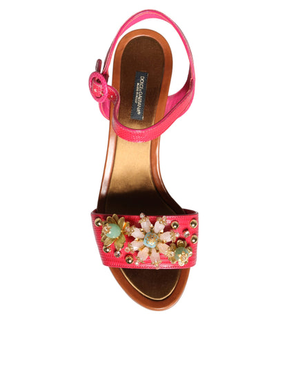 Fuchsia Leather Embellished Keira Sandals Shoes