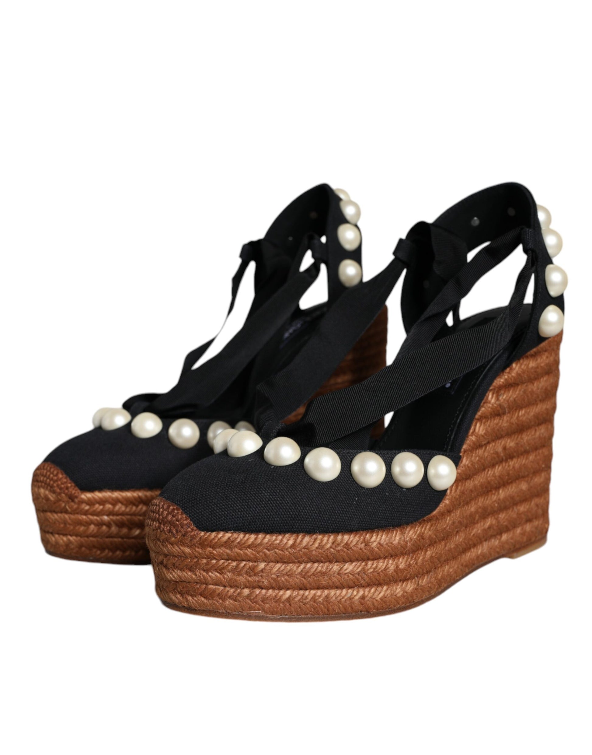 Black Pearl Wedge Heels Sandals Shoes