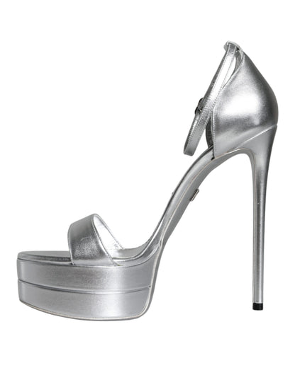 Silver Leather Platform Keira Sandals Shoes