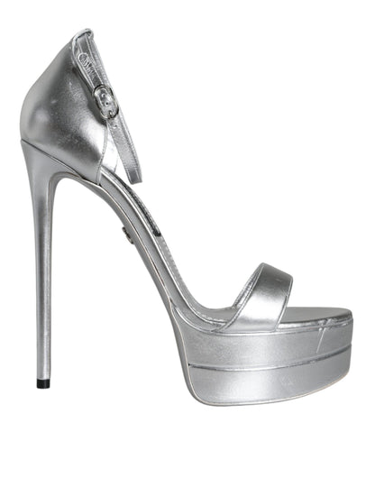 Silver Leather Platform Keira Sandals Shoes