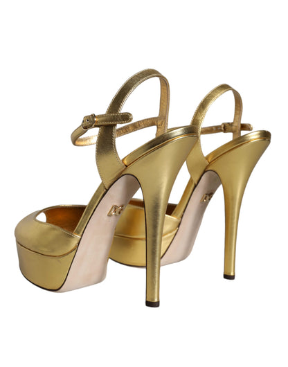 Gold Bette Leather Heels Sandals Shoes