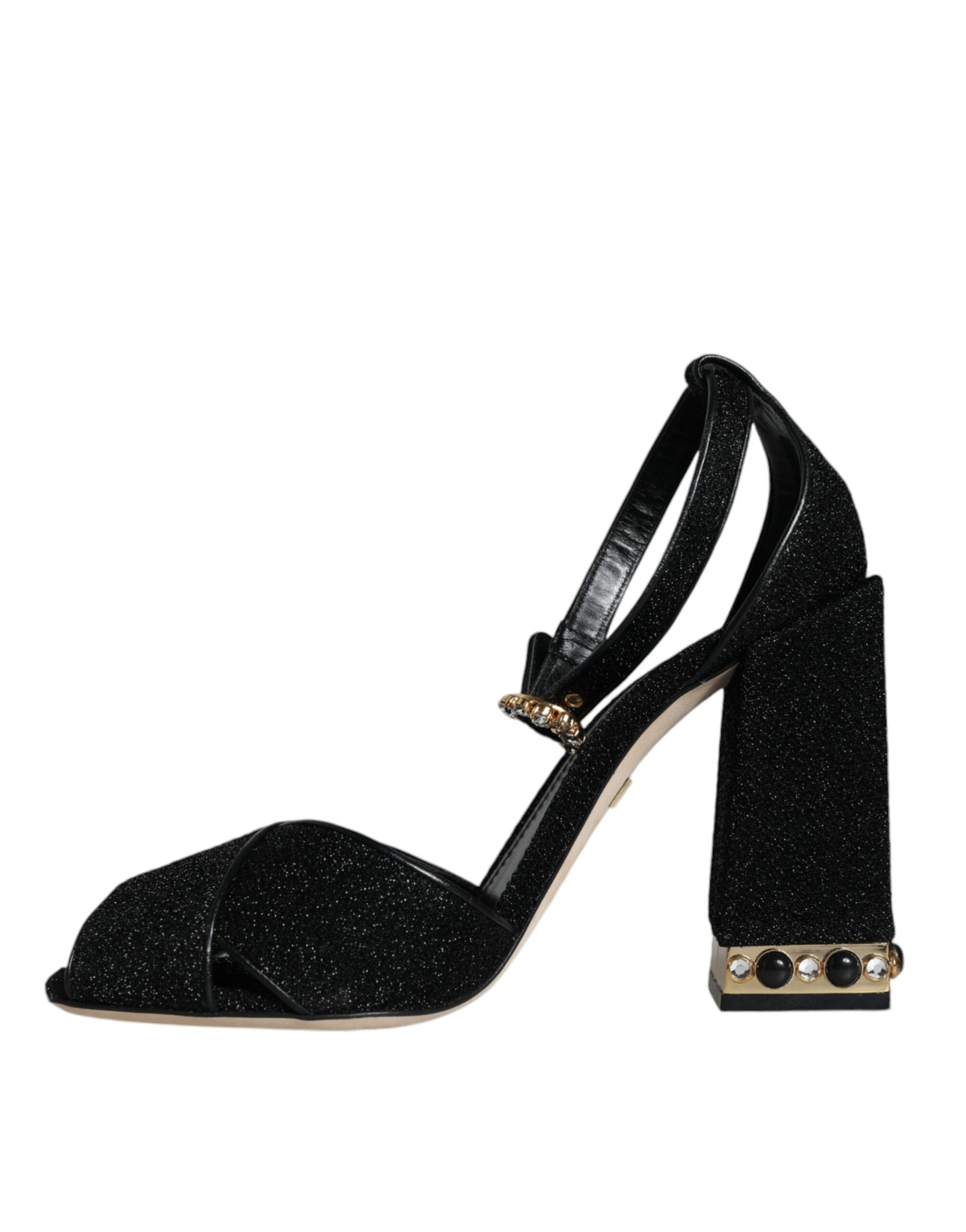 Black Crystal Ankle Strap Sandals Shoes