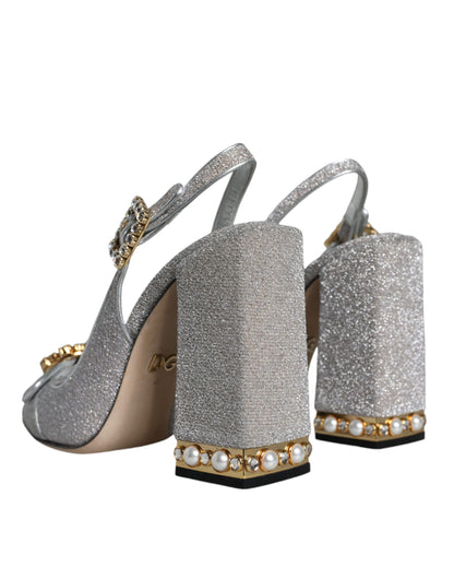 Silver Crystal Slingback Heels Sandals Shoes