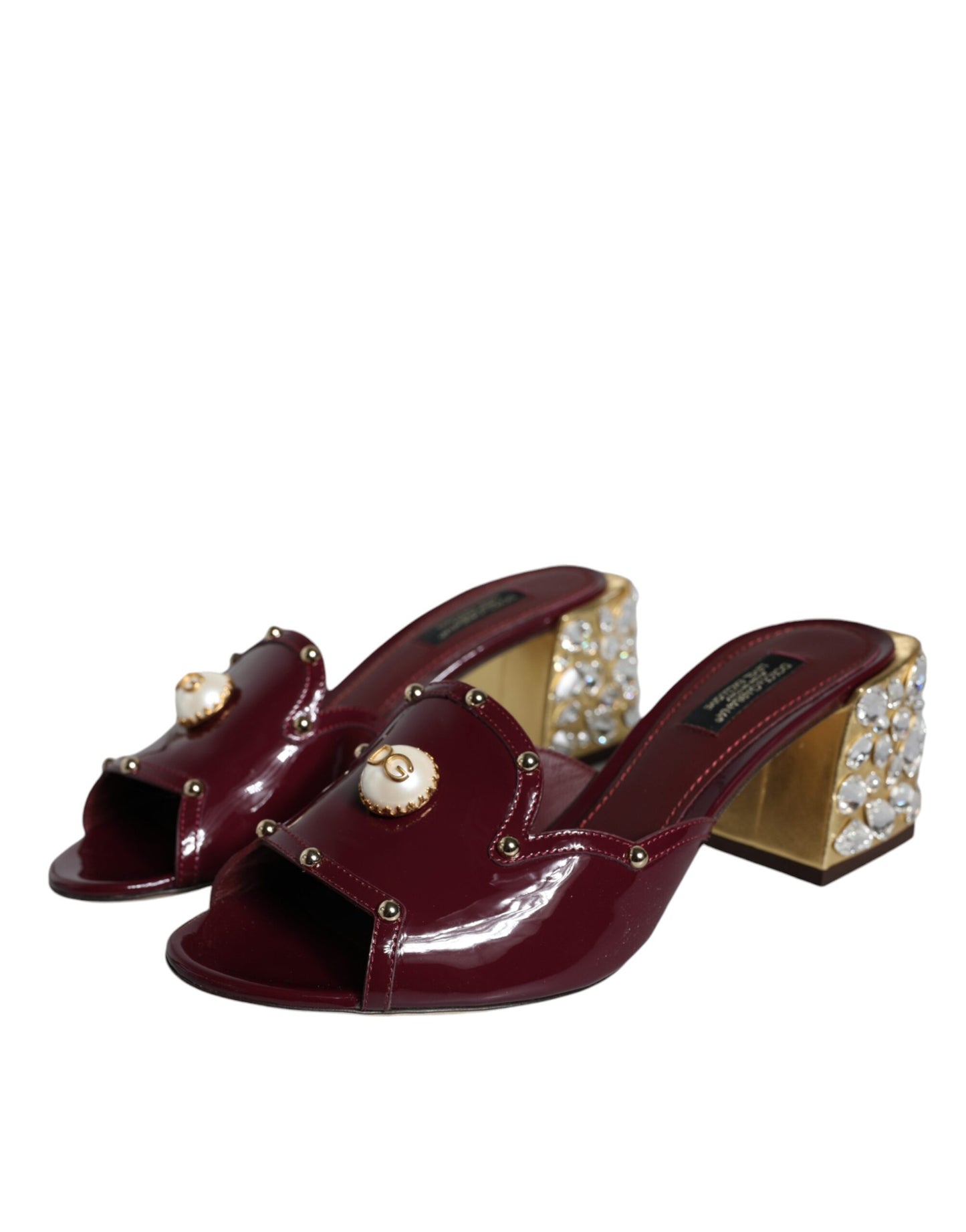 Maroon Crystal Leather Slides Sandals Shoes