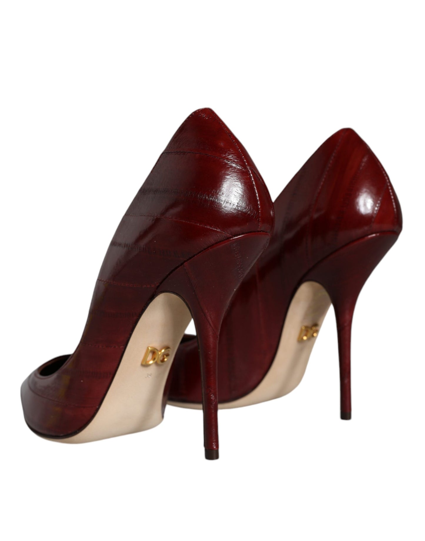 Dark Red Leather High Heels Pumps Shoes