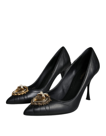 Black Leather Heart DEVOTION Pumps Shoes