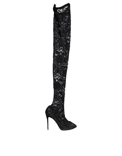 Black Stretch Socks Taormina Lace Boots Shoes