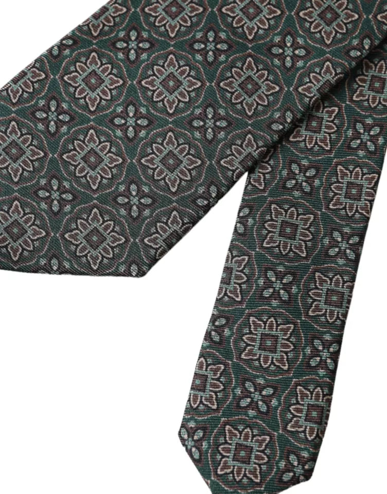 Green Patterned 100% Silk Adjustable Men Tie