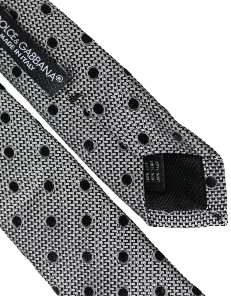 Black White Dot Fantasy Silk Adjustable Men Tie