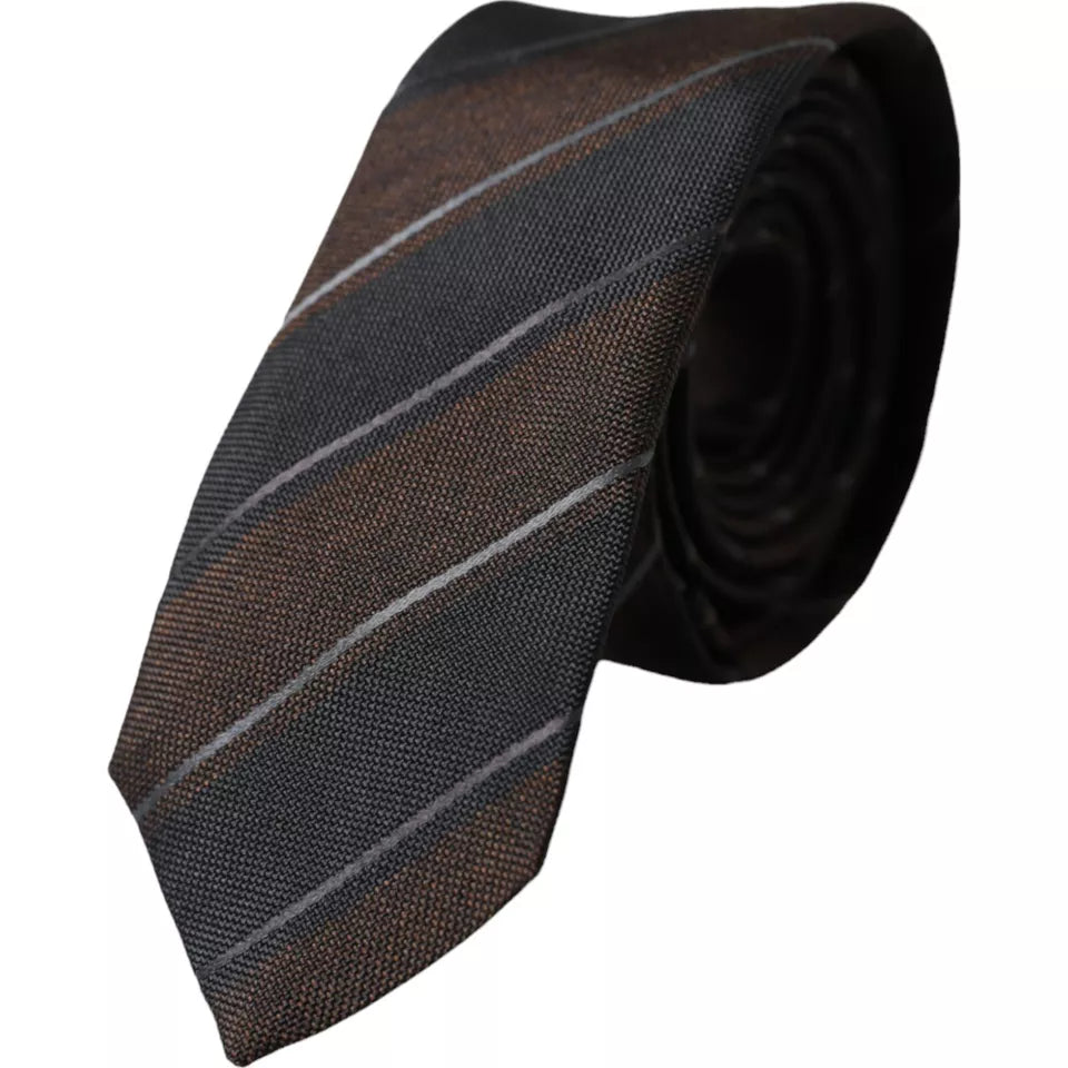 Brown Black Stripes Silk Adjustable Tie