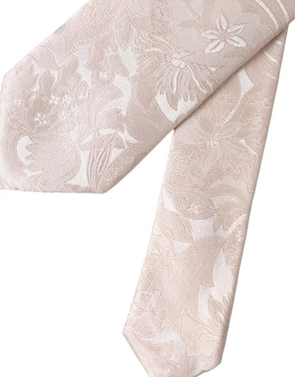 Off White Floral Brocade Silk Adjustable Men Tie