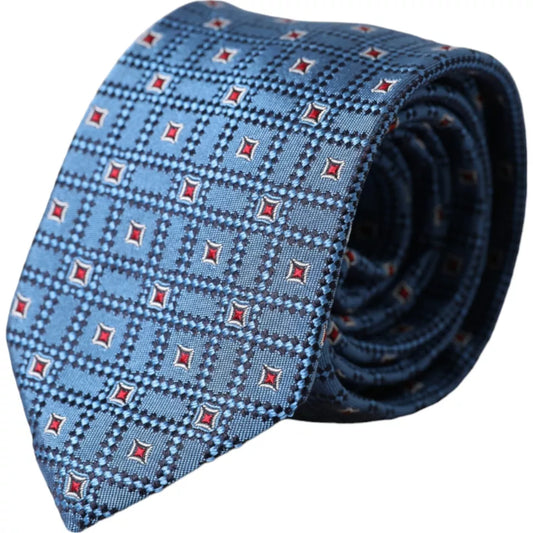 Blue Patterned 100% Silk Adjustable Men Tie