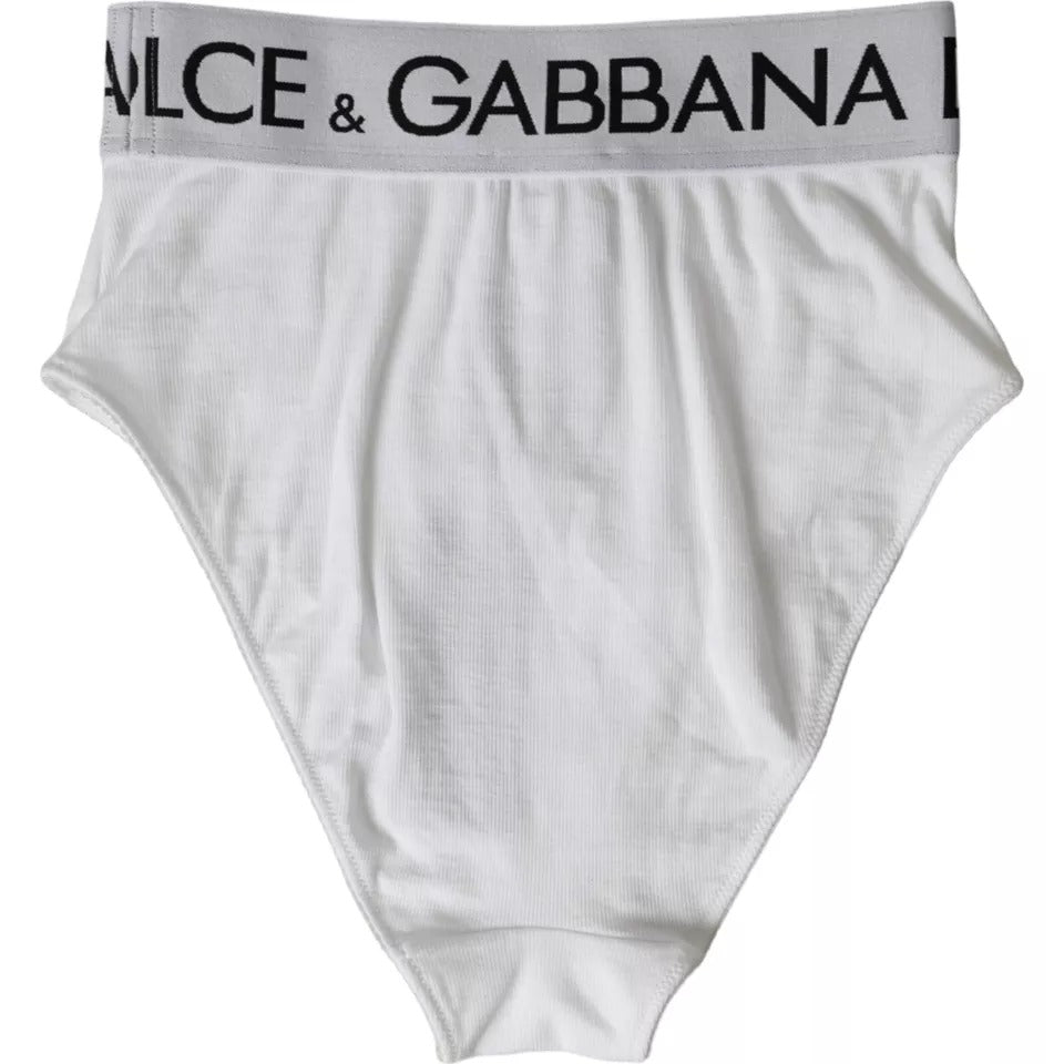 White Cotton Stretch Branded Logo Underwear