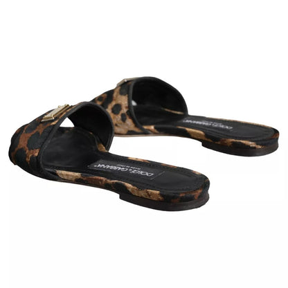 Brown Leopard Logo Slides Flats Sandals Shoes