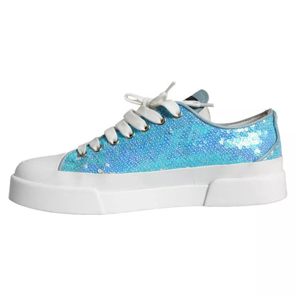 Blue White Sequined Low Top Sneakers Shoes