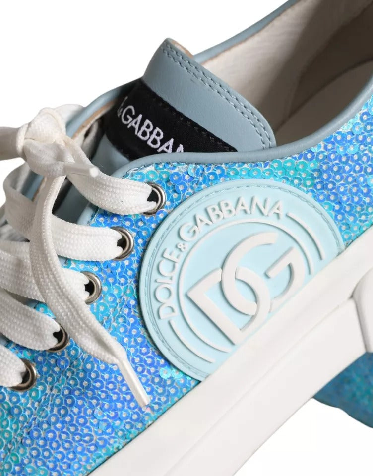 Blue White Sequined Low Top Sneakers Shoes