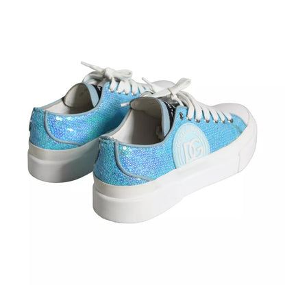 Blue White Sequined Low Top Sneakers Shoes