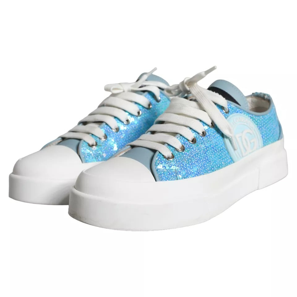 Blue White Sequined Low Top Sneakers Shoes