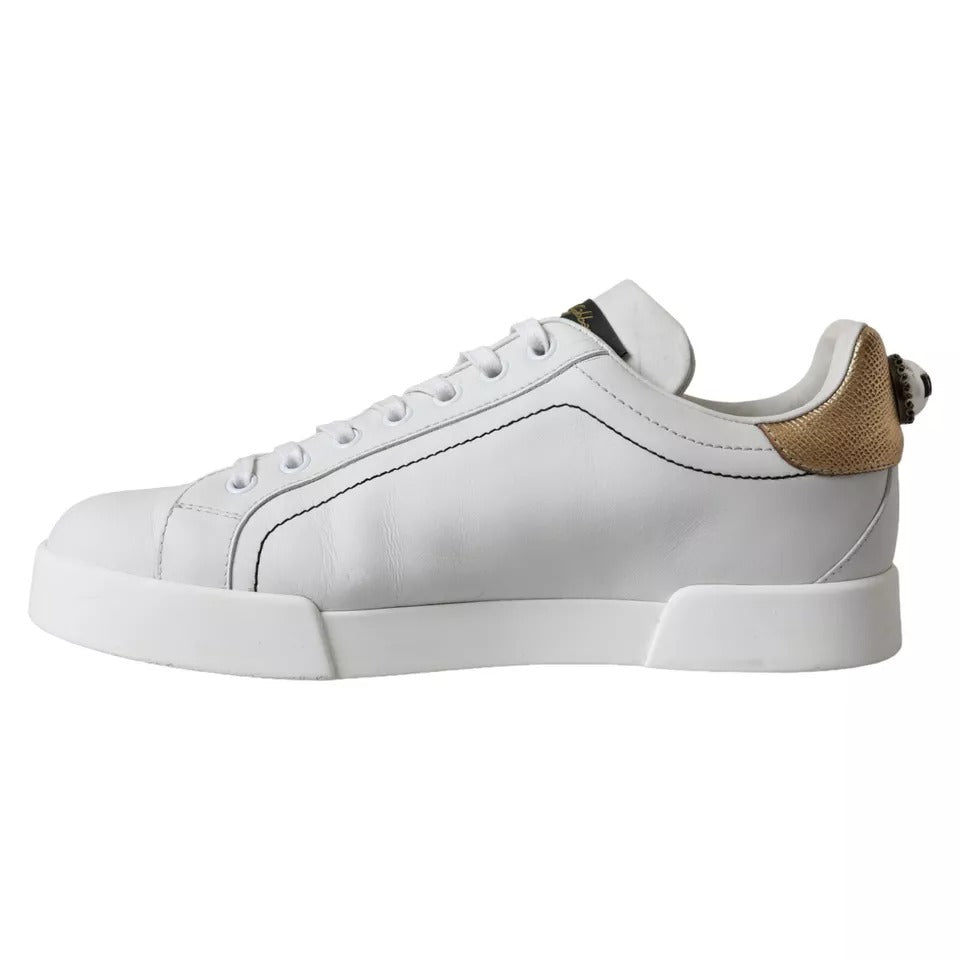 White Leather Portofino Low Top Sneakers Shoes