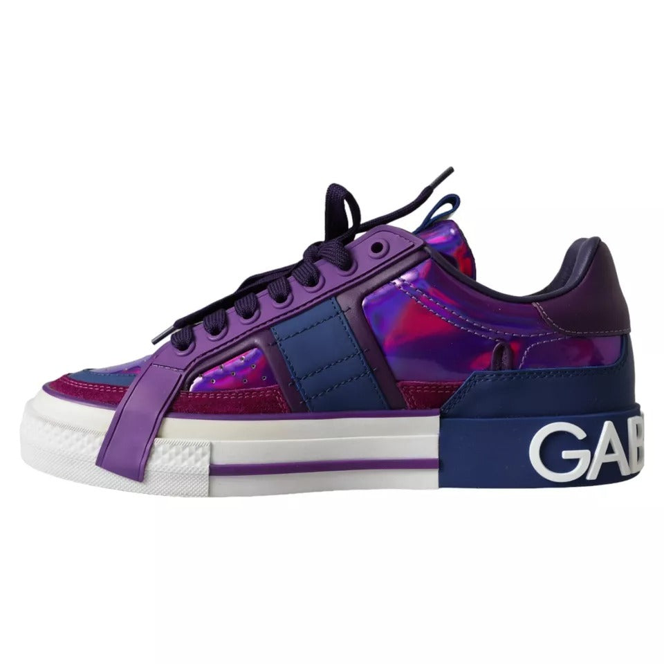 Purple Leather Low Top Sneakers Men Shoes