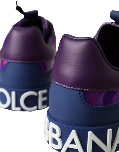 Purple Leather Low Top Sneakers Men Shoes