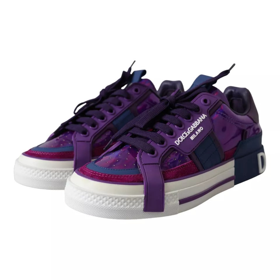 Purple Leather Low Top Sneakers Men Shoes