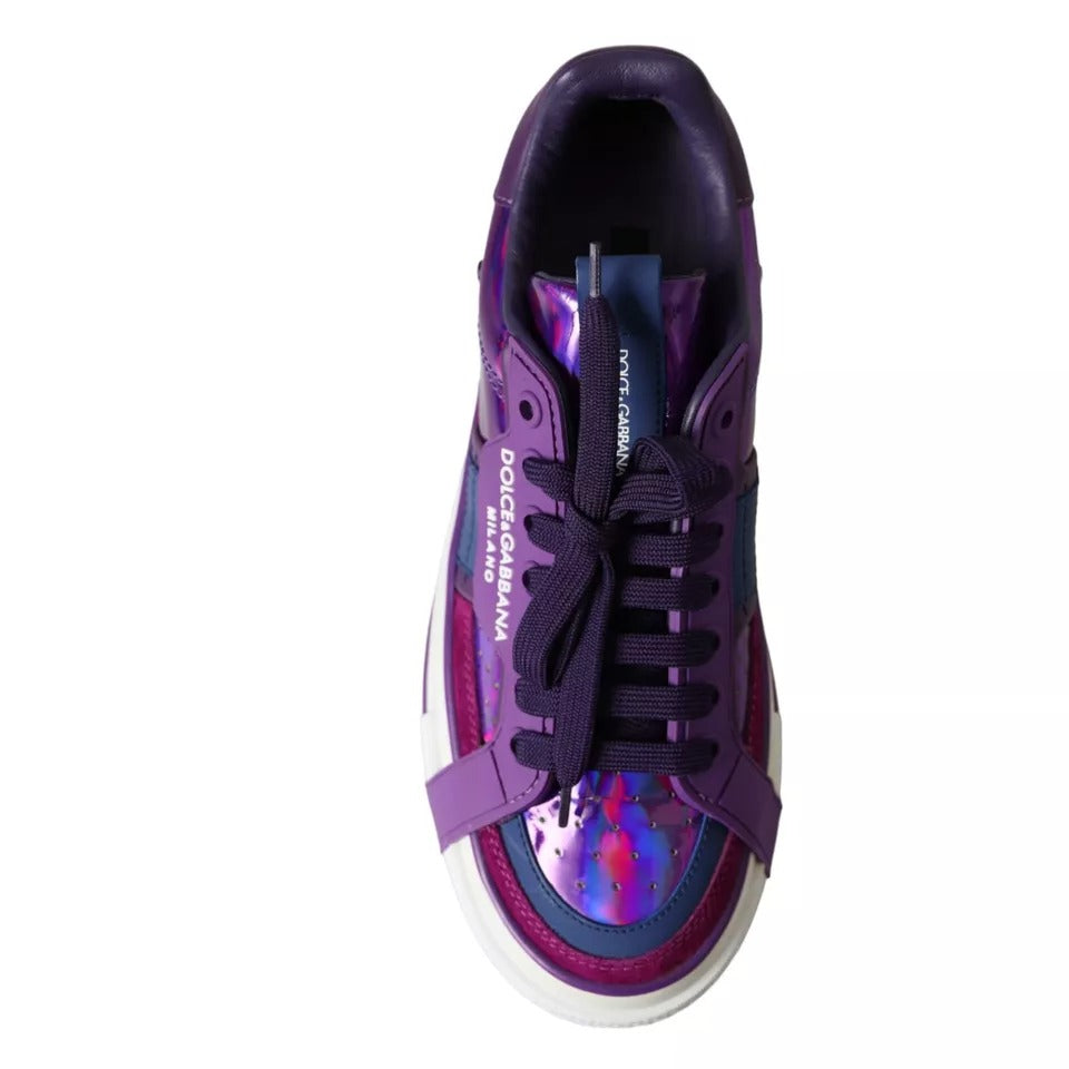 Purple Leather Low Top Sneakers Men Shoes