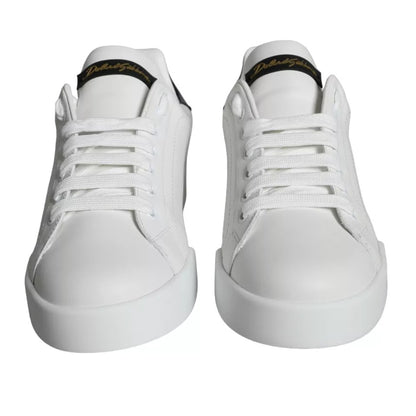 White Black Leather Low Top Sneakers Shoes