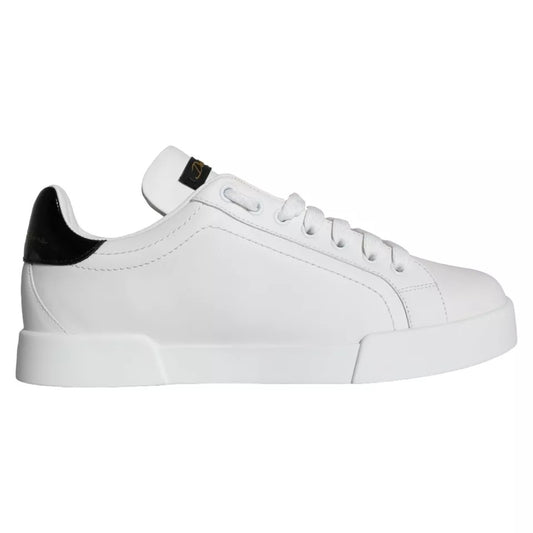 White Black Leather Low Top Sneakers Shoes