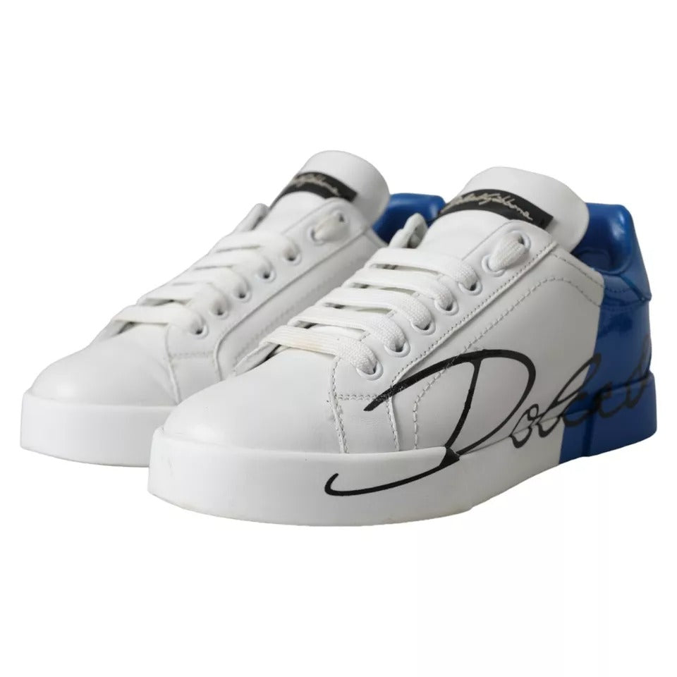 White Blue Portofino Low Top Leather Sneakers Shoes