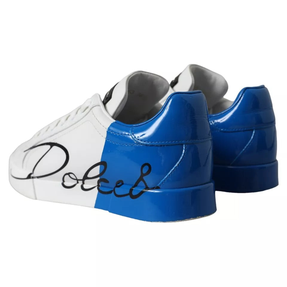 White Blue Portofino Low Top Leather Sneakers Shoes