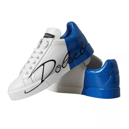 White Blue Portofino Low Top Leather Sneakers Shoes