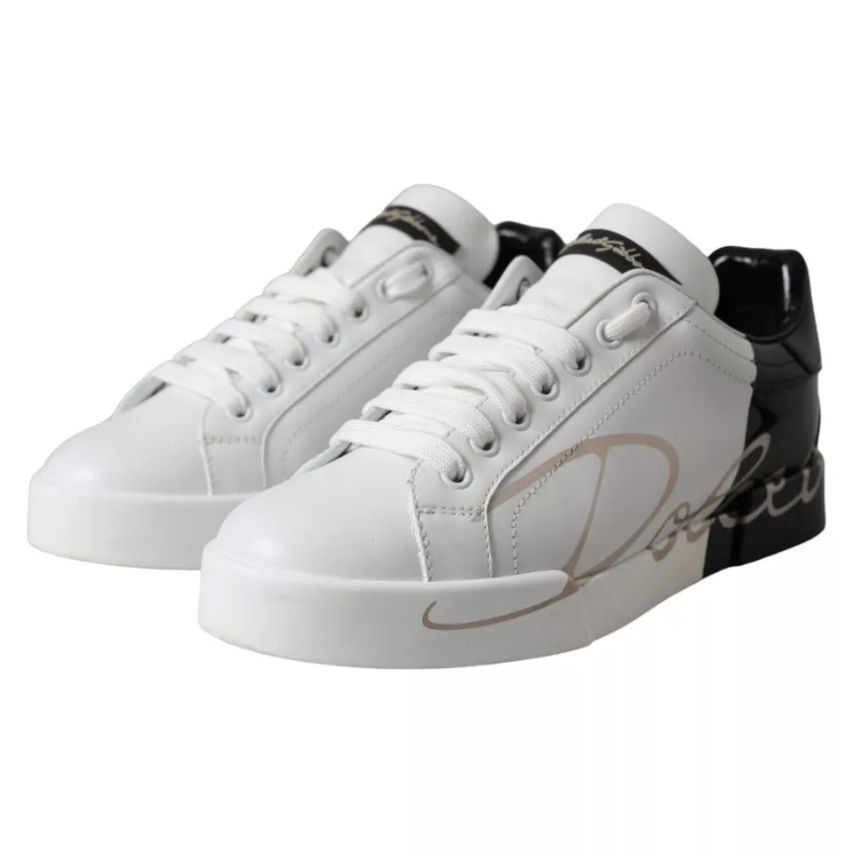 White Black Portofino Low Top Leather Sneakers Shoes