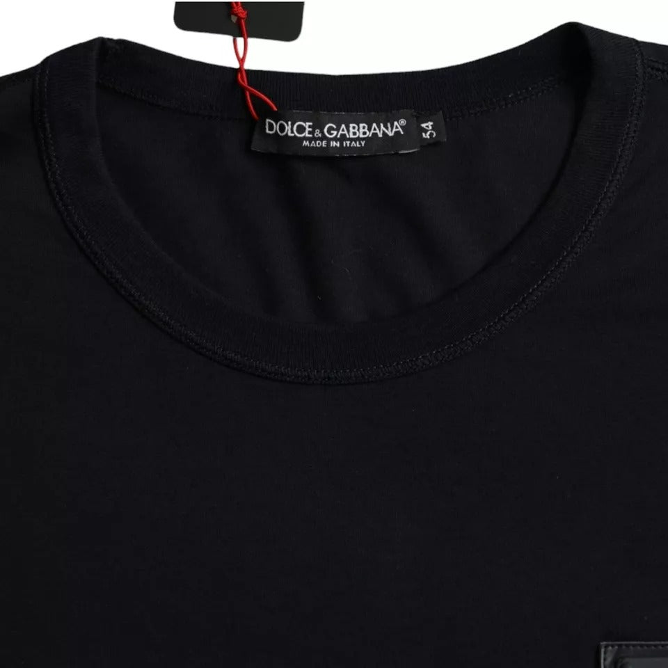 Black Cotton Logo Plaque Round Neck T-shirt