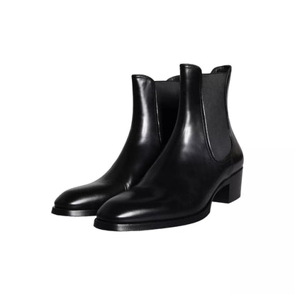 Black Leather Chelsea Ankle Boots Men Shoes