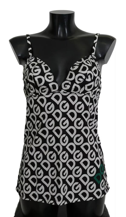 Black DG Mania Print Sleeveless Swimwear