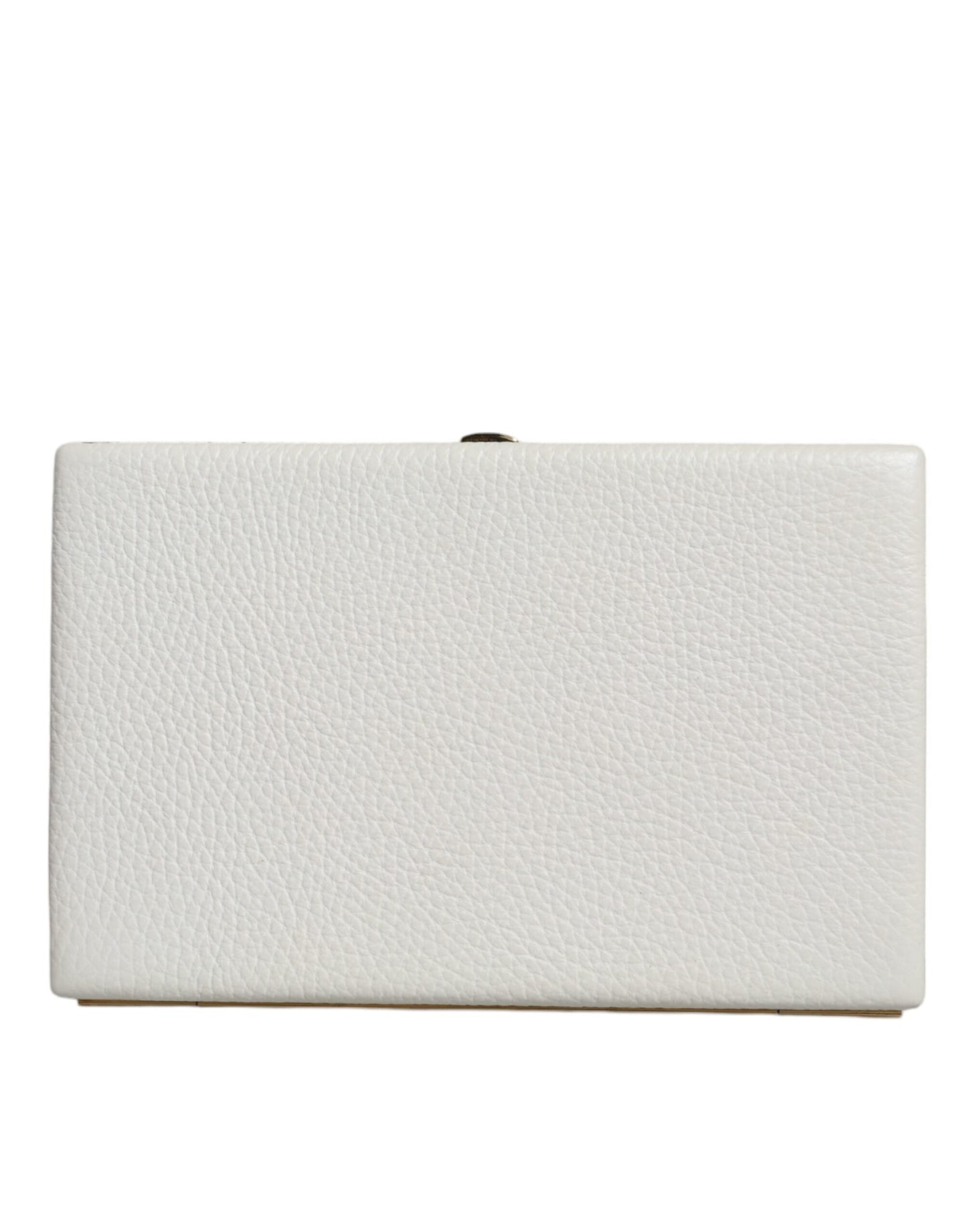 White Leather Gold Frame Clutch Evening Party Purse Bag