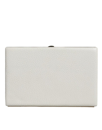 White Leather Gold Frame Clutch Evening Party Purse Bag