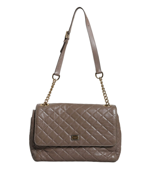 Brown Quilted Leather Shoulder Purse Satchel Bag