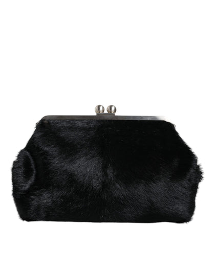 Black Fur Handbag Clutch Purse Pouch Bag