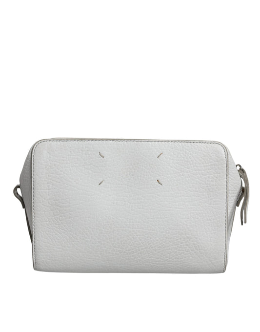 White Leather Large Pouch Zip Handbag Women Bag